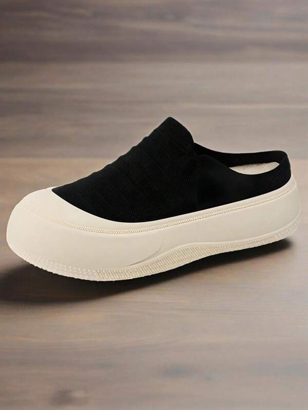 1 Pair Women's Breathable Platform Slip-On Shoes, Open Toe, Solid Color, Simple Soft-Soled Elevator Shoes For Summer