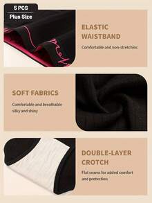 MEIYATING 5pcs Large Size Underwear, Plus Size, Women'S Underwear, Mid-Waist Underwear, Letter Belt, Vertical Stripes, Soft Style - 彩色 - 查看 4