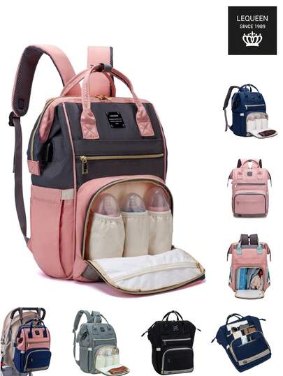 LEQUEEN 1 pieza Bolsa de mochila de maternidad tipo pañalera con múltiples compartimientos, de gran capacidad, diseño de mochila adecuada para mujeres embarazadas, hecha de tela Oxford