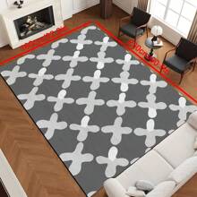 1pc Luxurious Retro Pattern Print Carpet, 1100g High-Density Faux Cashmere + TPR Washable Bottom, 0.6cm Thick, Classic Vintage Minimalist Elements, Soft Plush Area Rug, Suitable For Outdoor, Entrance, Living Room, Bedroom, Laundry Room, Bathroom, Machine Washable All-Season Large Size Mat, Home Decor