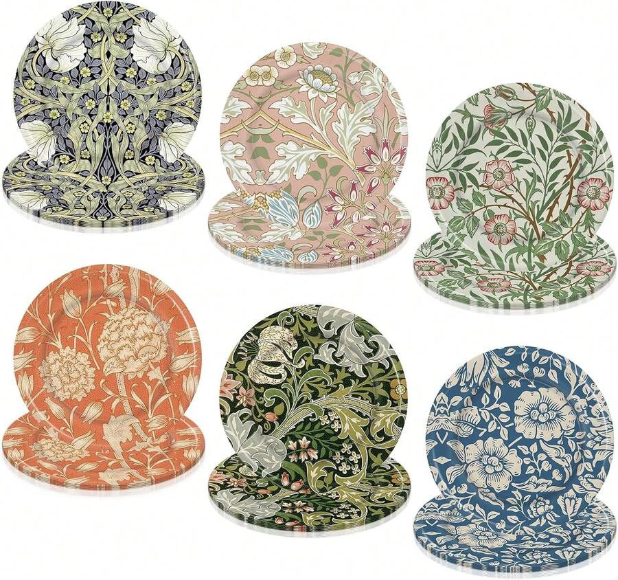 AnyDesign 60Pcs Vintage Wildfloral Paper Plates Colorful Wildflower Disposable Plates 9 Inch Floral Decorative Dinner Plates For Party Tableware Supplies Table Decor, 6 Designs - Multicolor - View 1