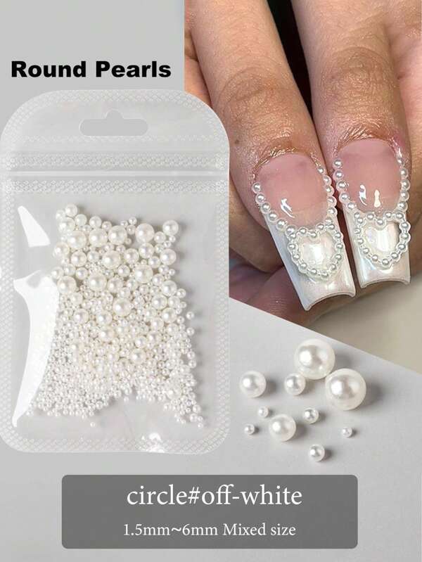 Decoración de perla mixta para uñas, dijes de perlas naturales blancas redondas planas para diseño de manicura, accesorios coreanos