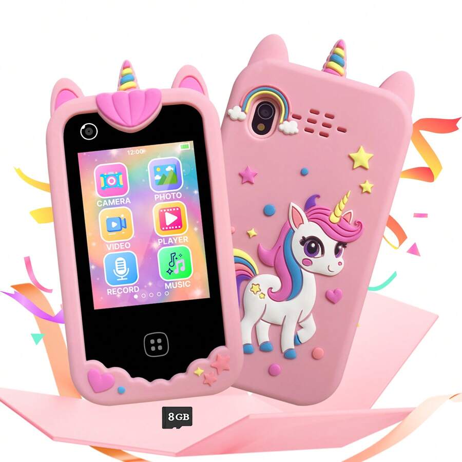 Giocattolo per bambini con telefono da 2,8 pollici, con doppia fotocamera e registrazione video HD, giochi educativi divertenti + lettore musicale, regalo perfetto per Natale e compleanno (include scheda di memoria da 8GB)