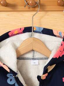 Áo khoác nỉ có mũ trùm đầu in hoa giản dị cho bé gái, thời trang ngoài trời, thu/đông - Màu xanh hải quân - Xem 3