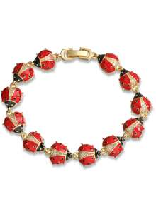 1pc Ladybug & Flower Decor Chain Bracelet, Multi-Color Cubic Zirconia Copper Alloy, Cute Nature Style, Couples Accessory For Casual Wear, Party - Multicolor - View 16