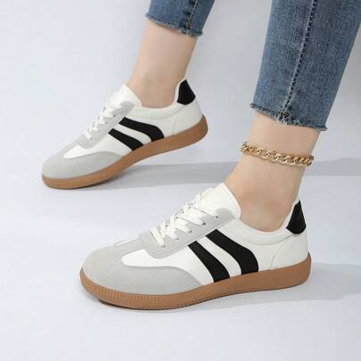 2025 Women's Outdoor Casual Sports Shoes, Metal Buckle Decor, Faux Leather Material, Lace-Up Design, Comfortable & Fashionable, New Autumn Collection