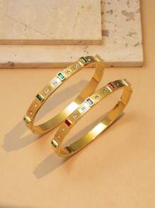 Pulseira Minimalista de Aço Titânio Dourado, Com Incrustação de Zircônia Artificial, Comprimento Ajustável, Adequado para Looks de Verão, Férias, Presentes para Amigos, Resistente à Desbotamento e Hipoalergênico, Acessório Elegante para Mulheres