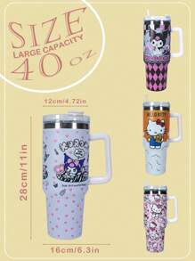 Sanrio زجاجة مياه معزولة بفراغ مع قش وملحقات سيليكون من Hello Kitty من Sanrio سعة 40 أونصة/12 ساعة، مصنوعة من الفولاذ المقاوم للصدأ 304، تصميم كرتوني جميل، عازلة الجدار، مثالية للمكتب والخارج والتخييم والتنزه والقيادة والسفر، هدية مثالية للأصدقاء والعائلة والمعلمين