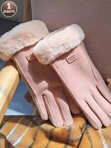 1 双女士冬季手套，户外保暖触屏手套，防风保暖内衬加厚防寒手套