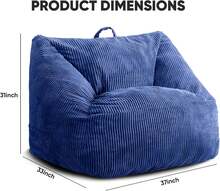 Sillones puff para adultos, sofá puff gigante con espuma viscoelástica de alta recuperación, silla con funda de microfibra suave y extraíble, sofá grande para leer, jugar, color azul marino - Azul Marino - Ver 2