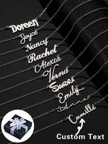 Collar de acero inoxidable personalizado con nombre, fuente de letra inglesa simple, adecuado para parejas, amigos, Día de la Madre, regalo de alta gama para mamá, joyería de moda, adecuado para uso diario, perfecto para el Día de San Valentín, Día de la Madre, regalos para ella, novia, mamá, papá, familia, aniversario, boda, reunión con amigos, regreso a la escuela, reunión de clase