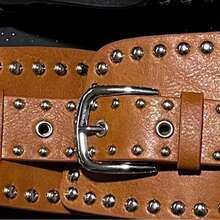 Women's Wide Belt With Studs And Silver Metal Buckle Cowboy Cowgirl Large - 棕色 - 查看 2