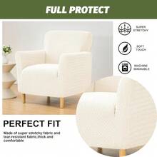 Local Delivery - Banquet Armchair Slipcover Printed Chair Covers With Arms Stretch Club Chair Slipcover Soft Armchair Sofa Covers Anti-Slip Furniture Protector For Dogs Pets Home Living Room Decor, 14 - T-jacquard Cream - 查看 5