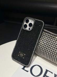 Pailletten 1 Stück Super glänzende Voll-Strass Schwarz 16 Pro Max Handyhülle, minimalistisch kompatibel mit iPhone 14, 13, 12, 11, 15 Plus, 16 mit eingebetteten Kristall-Strasssteinen