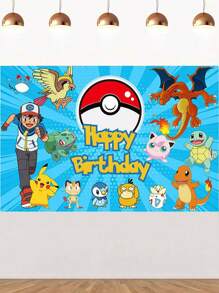 pokemon Pokemon Pikachu Background Cloth, Cute Cartoon Pikachu Photo Background Banner, Birthday Party Decoration Banner, Photo Background Cloth, Party Supplies, Party Tablecloth, Party Decorations, Party Small Gifts Christmas, Halloween, Festival Supplies, Festival Decorations, Thanksgiving, Back-To-School Season, Autumn And Winter