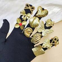 5pcs/Pack Exaggerated Butterfly & Flower Stainless Steel Rings Set For Women, Elegant Fashion Mixed Style Rings For Party, Wedding, Daily Wear, Jewelry Accessories, Best Gifts (Random Styles)