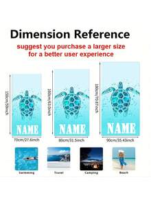 Toalha de praia personalizada com estampa de tartaruga marinha azul - Design de praia, superabsorvente e de secagem rápida, perfeita para praia, piscina, camping e viagens, essencial para praia | Tema tartaruga marinha | Toalha de poliéster, acessório de praia, adequada para todos os feriados - Multicolorido - Ver 3
