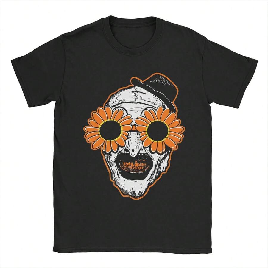 Men Women Sunflower Sunglasses Terrifier T Shirt Pure Cotton Graphic Printing Tee Shirts Top Clothing - 黑色 - 查看 1