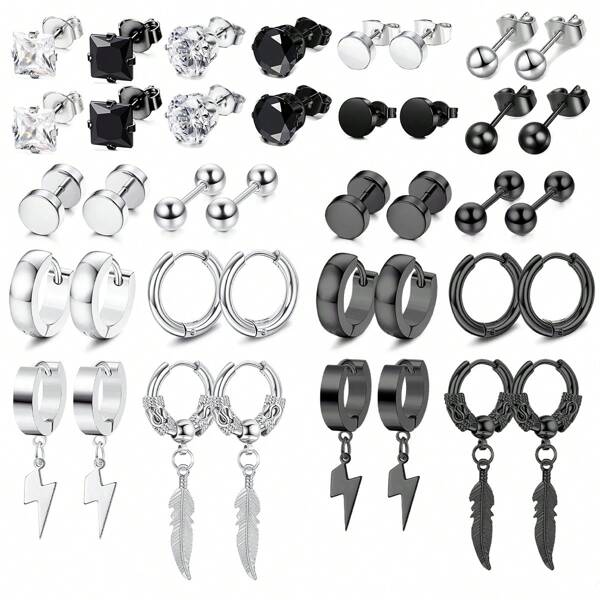 40 piezas de juegos de aretes de acero inoxidable simples y de moda, adecuados tanto para hombres como para mujeres, apropiados para uso diario o de fiesta, pueden ser regalos de cumpleaños para familiares y amigos