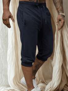 Spodenki Dresowe Męskie Prosty Ściągacz Kieszeń - Màu xanh hải quân - Xem 3