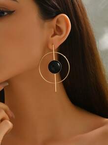 1 Paar übertriebene Damen Ohrringe, modische kreative geometrische Form Eisendraht Kreis und Gerade Linie Ohrringe mit eingelegten Acrylkreisen, vielseitig für Lässig, Alltag und Straßen-Stil Accessoires