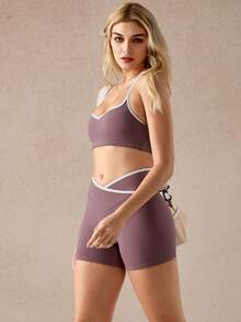 NcmRyu Women's Sexy Solid Color Workout Fitness Sports Outdoor Suit Set - Purple - View 7