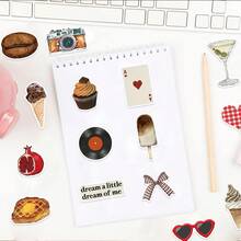 50 piezas Nuevos adhesivos decorativos con letras de "Foodie Girl", graffiti, cámara casual, postres, té de la tarde, patrón de lazo para iPad, equipaje, cuaderno, funda de teléfono DIY pegatinas papelería manualidades libro de sticker estikers - Multicolor - Ver 8