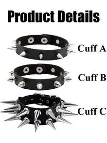 Xiacheng Unisex Gothic Punk Style PU Leather Rivet Bracelet, Black Wristband - Black and White - View 7