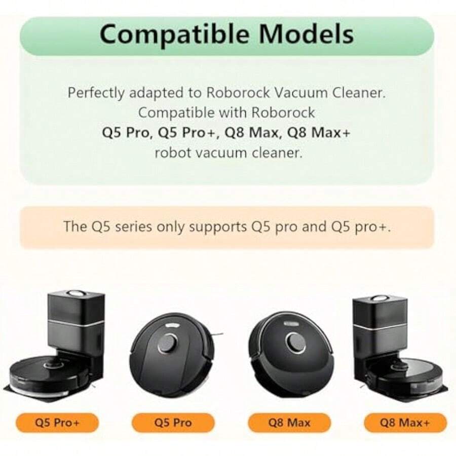 Replacement Parts Fit For Roborock Q5 Pro Q5 Pro+(Plus) Q8 Max Q8 Max+(Plus) Robot Vacuum Cleaner Accessories Kits. Dual Main Roller Brush, HEPA Washable Filter, Dust Bag, Mop Cloth,Side Brush,Robotic - Không có - Xem 1