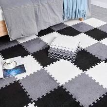 24 块毛绒拼布地毯，蓬松床边地毯，拼图泡沫地垫，方形飘窗垫，美观的房间装饰，适用于客厅、卧室、榻榻米、游戏室，11.81*11.81 英寸，可水洗可修剪，四季皆宜