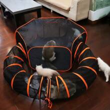 1pc - Foldable 2-In-1 Cat Tunnel & Tent - Portable Cat Toy Fence, Indoor Outdoor Pet Game Hideout - Multicolor - View 4