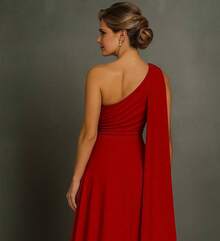 Bridesmaid Dress For Party Guests Reception Graduation Without Shine Cape Sleeve In Fluity - Red - View 2
