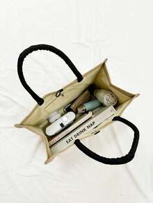 猫咪蝴蝶主题手提包套装：女士手提包和化妆包，包括一个亚麻卡通猫咪图案手提包和一个小包/零钱包，印有猫咪和蝴蝶图案，可作沙滩手提包、时尚大容量化妆包、旅行化妆包、纯色拉链包，适合上学、大学、通勤、生日等场合。