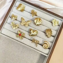 5pcs/Pack Exaggerated Butterfly & Flower Stainless Steel Rings Set For Women, Elegant Fashion Mixed Style Rings For Party, Wedding, Daily Wear, Jewelry Accessories, Best Gifts (Random Styles)