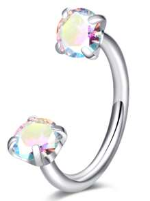 Anillo para la nariz en forma de herradura, anillo de septo con corazón, estrella, y cristales de color rosa, con rosca interna, anillo de cartílago para tragus, aretes para hélice, joyería para piercing de labio, de acero inoxidable, calibre 18/20, 8mm