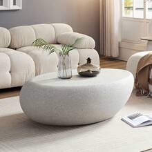 43.31" Fiberglass Elliptical Coffee Table For Living Room Vintage Table, Matte Rocks Table Front Of The Sofa, Irregular Center Table, No Need Assembly - Màu be - Xem 8