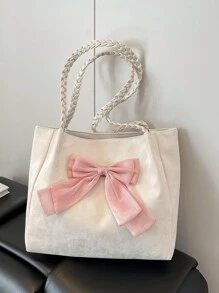 Cute Fairy Casual Large Bag 2025 New Niche Design Fashion Bow Woven Tote Shoulder Underarm Bag Women Tote Bags