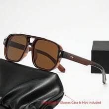Men's Retro Aviator Style Glasses - Gradient Brown Lenses, Durable PC Frame With Faux Leather Case - Wide Fit (For >139mm) Suitable For Daily Wear And As A Fashion Accessory, Classic Design, Lightweight Lenses, Stylish , A Must-Have For Enthusiasts - 紅茶 - 查看 4