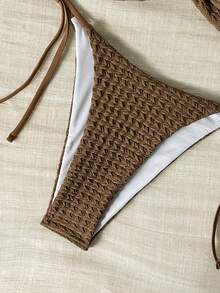 时尚性感海星装饰比基尼套装，纯黄色纹理面料，女士夏季沙滩度假泳装 - 棕色 - 查看 5