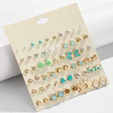 1 Set de 30 piezas Juego de Aretes de Moda para Mujer, Material de Aleación de Zinc con Diseños de Animales y Geométricos, Pendientes de Acero Inoxidable, Hipoalergénico, Apto para Uso Diario y Vacaciones, Diseñado para Mujer