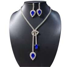 Conjunto de brincos e colar com pingente de lágrima de diamante, acessório formal para vestido de noiva com borla de cristal