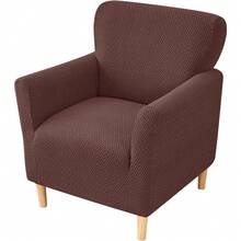 Local Delivery - Banquet Armchair Slipcover Printed Chair Covers With Arms Stretch Club Chair Slipcover Soft Armchair Sofa Covers Anti-Slip Furniture Protector For Dogs Pets Home Living Room Decor, 14 - T-jacquard Dark Brown - 查看 1