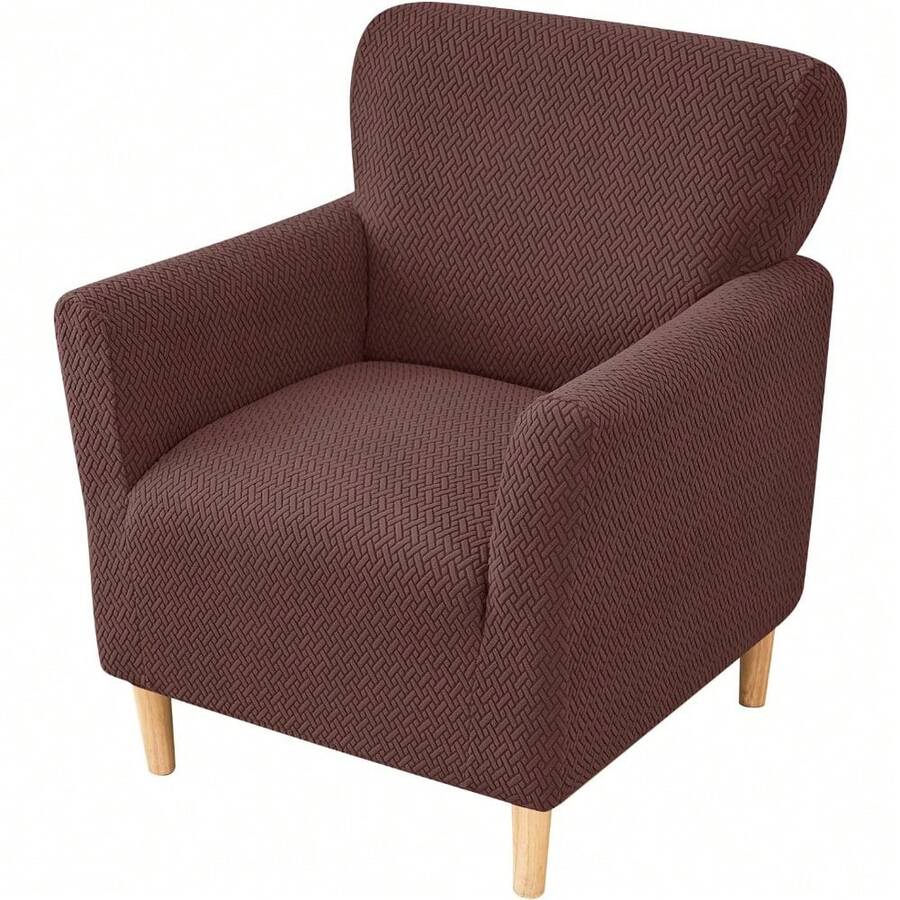 Local Delivery - Banquet Armchair Slipcover Printed Chair Covers With Arms Stretch Club Chair Slipcover Soft Armchair Sofa Covers Anti-Slip Furniture Protector For Dogs Pets Home Living Room Decor, 14 - T-jacquard Dark Brown - 查看 1