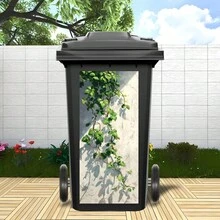 1 件 Verdant Ivy 户外贴纸，花园垃圾桶贴花，适用于露台和庭院的防水垃圾桶艺术，抗紫外线家居装饰，耐用自粘乙烯基，垂直花园风格带轮垃圾桶贴纸学校用品，返校