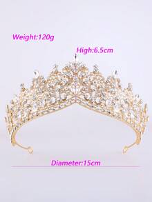 1pc Elegant Sparkling Teardrop Rhinestone Alloy Bridal Crown, Suitable For Women's Party & Birthday Wear