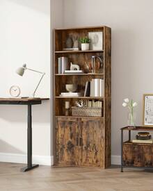 VASAGLE Bibliothèque, Étagère Haute sur 6 Niveaux, avec Portes, Meuble de Rangement Ouvert, 24 x 31,8 x 175 cm/24 x 60 x 175 cm, pour Salon, Bureau, Salle à Manger, Marron Rustique - Tabac - Voir 7
