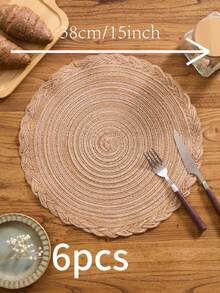 1/4/6/12 件波西米亚风格编织圆形餐垫，纯色编织边缘，防滑桌垫，适用于家庭、厨房、派对、婚礼、晚宴、节日装饰（多种颜色可选） - 咖啡棕 - 查看 10