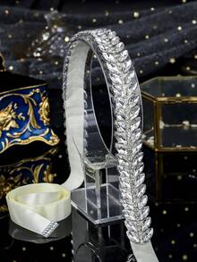 1件镶钻奢华婚纱腰带，手工女士时尚腰带，情人节配饰 - 銀色 - 查看 4