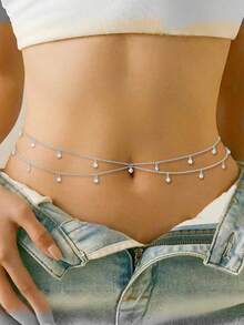 1pc Adjustable Crystal Belly Chain With Pendant, Multi-Layer Rhinestone Waist Chain Jewelry, For Beach, Party, Holiday - Rhinestone Waist Chain - View 3