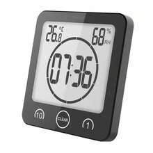 Reloj de Pared Digital, Reloj para Ducha de Ducha con cronómetro de Cuenta Regresiva, higrómetro Impermeable,Reloj para Ducha baño Monitor de Temperatura y Humedad del baño - Negro - Ver 1